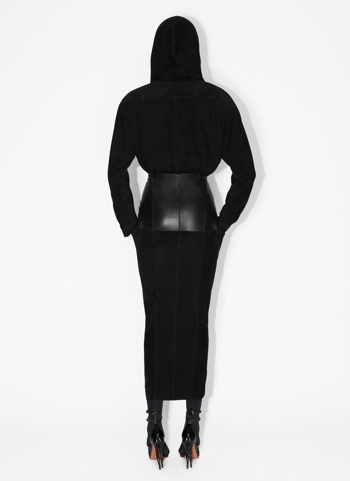 Draped leather skirt ALAÏA BLACK DRAPED LEATHER SKIRT